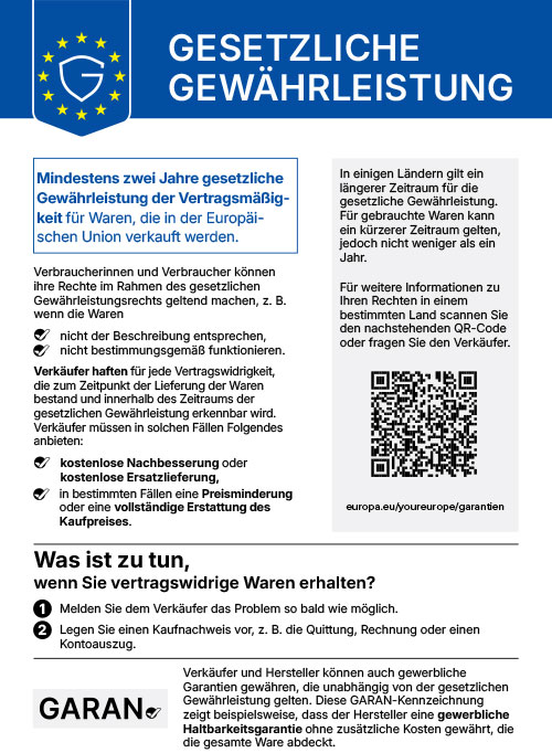 Hinweis gesetzliche Gewährleistung